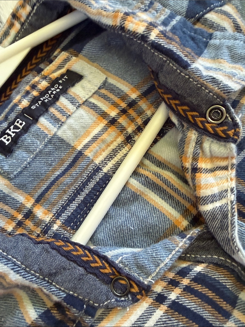 BUCKLE BKE Blue and Tan Plaid Snap Down Shirt - Picture 2 of 3